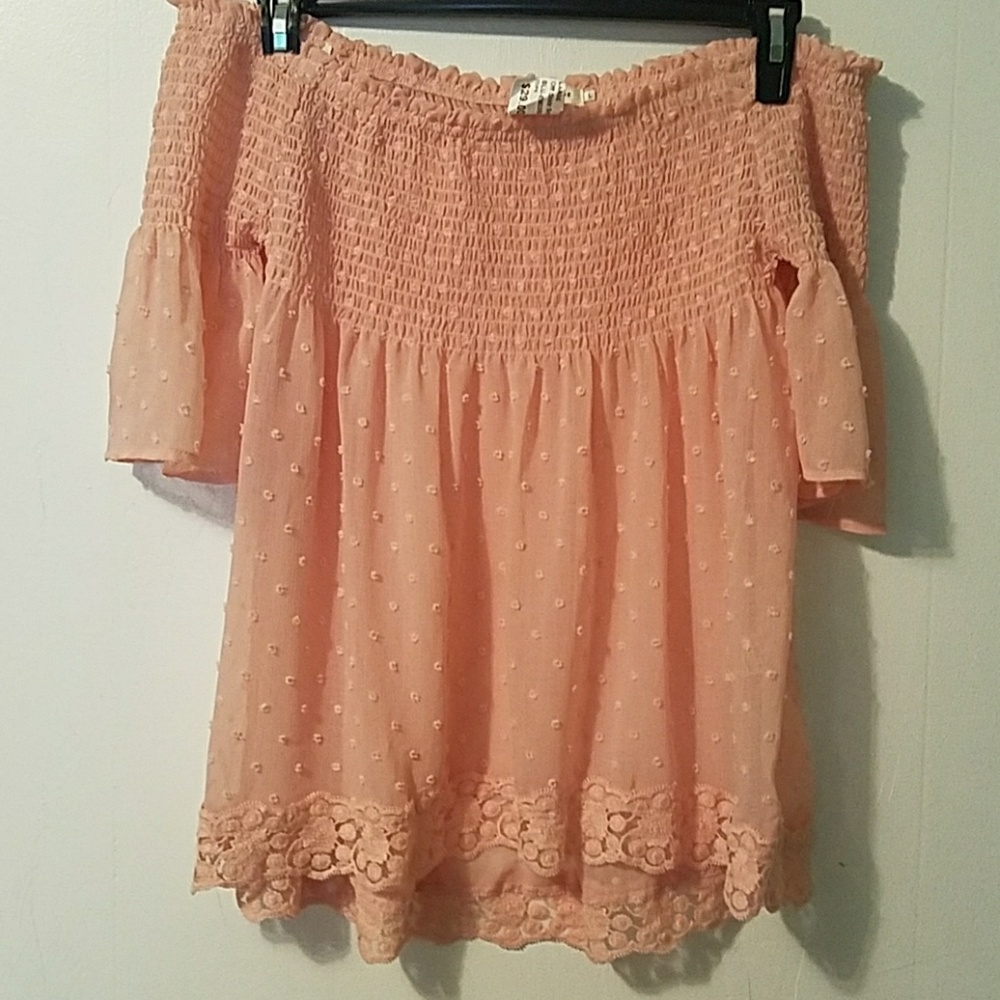 Pink off the shoulder lace top L